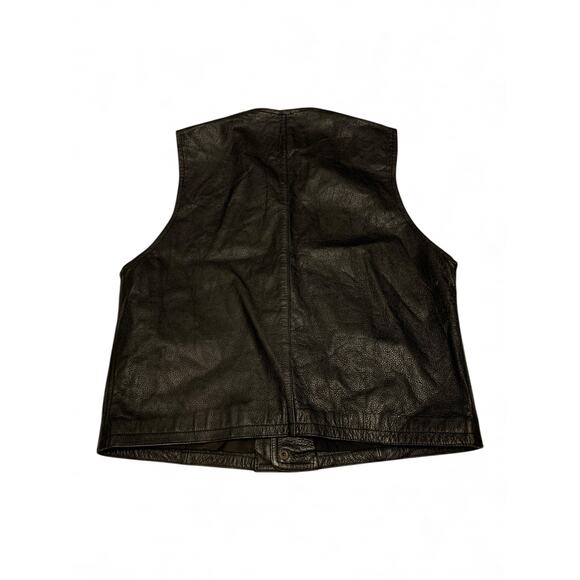 Vintage Structure genuine leather biker motorcycle vest black sz L - Picture 2 of 8